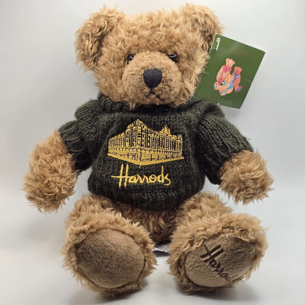 NWT Harrods 13" Stuffed Plush Teddy Bear Gree Factory Silhouette Sweater Retired